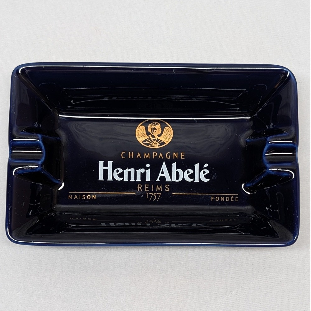 Henri Abele Champagne Reims 1757 Cobalt Blue Ceramic Rectangular Ashtray France